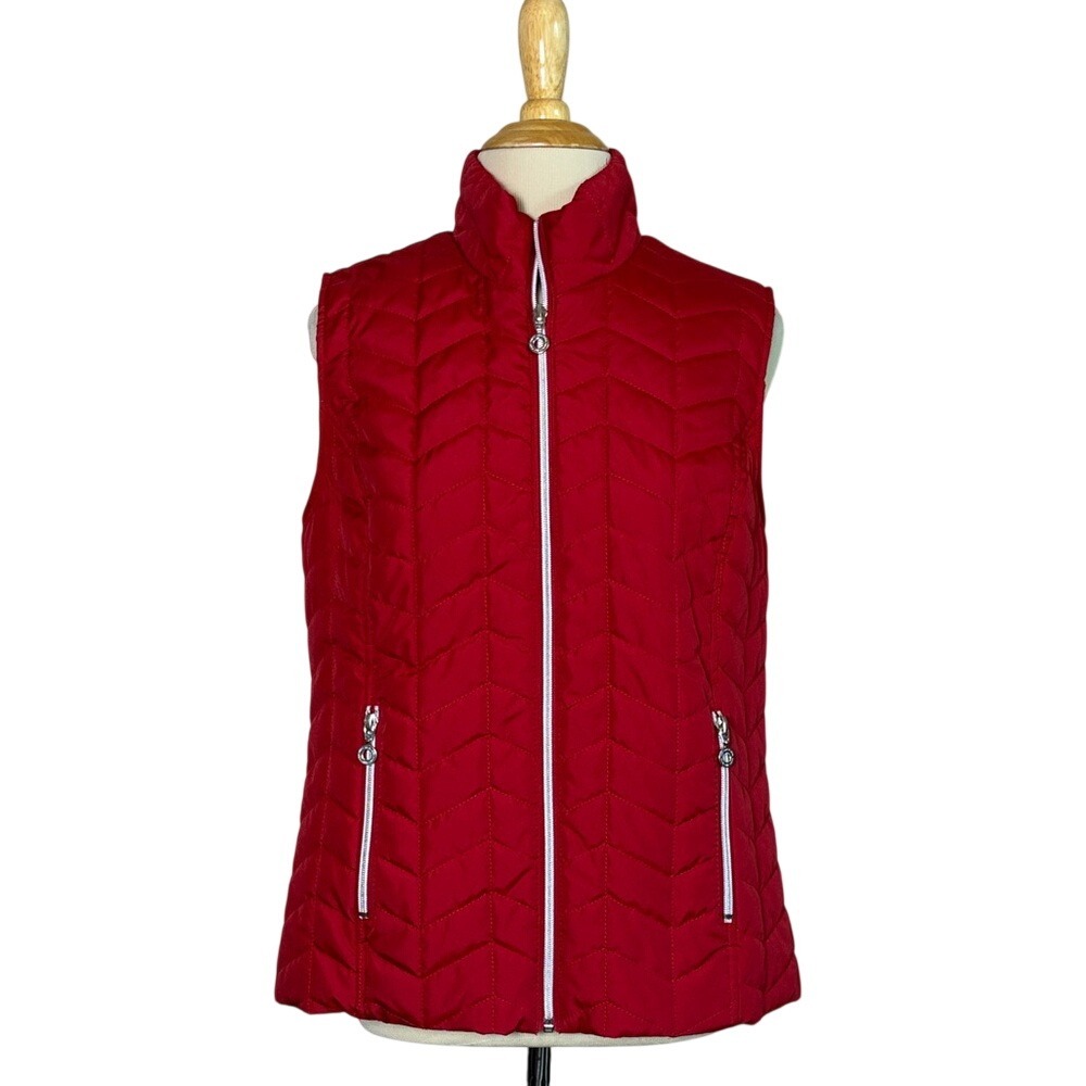 MARC NEW YORK Women Medium Red Quilted Full Zip Vest Jacket Classic Cozy‎